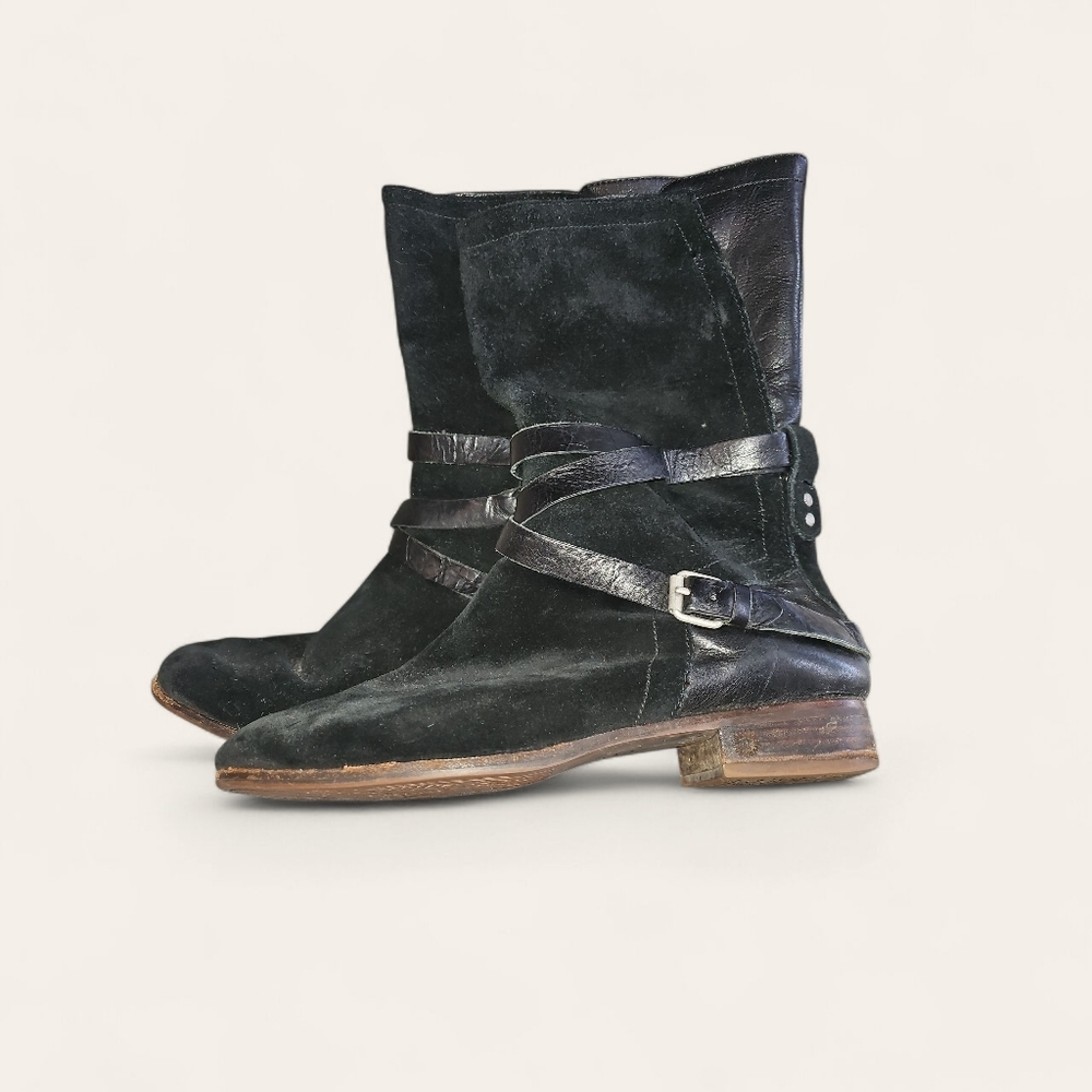 UGG Deanna Black Suede Leather Riding Boots Size 9